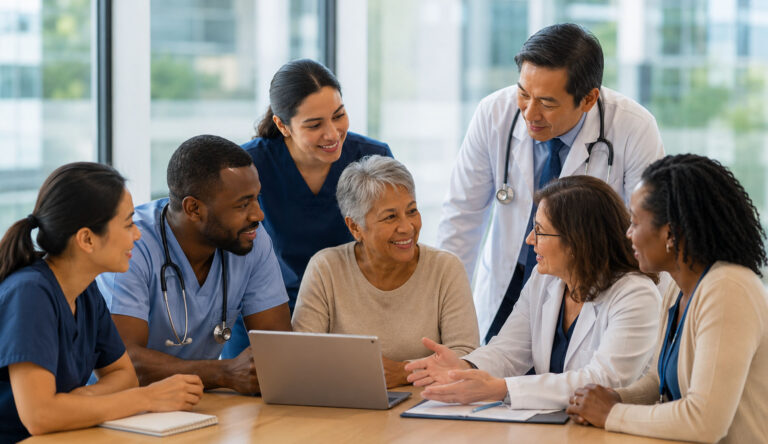 Healthcare workers in a meeting